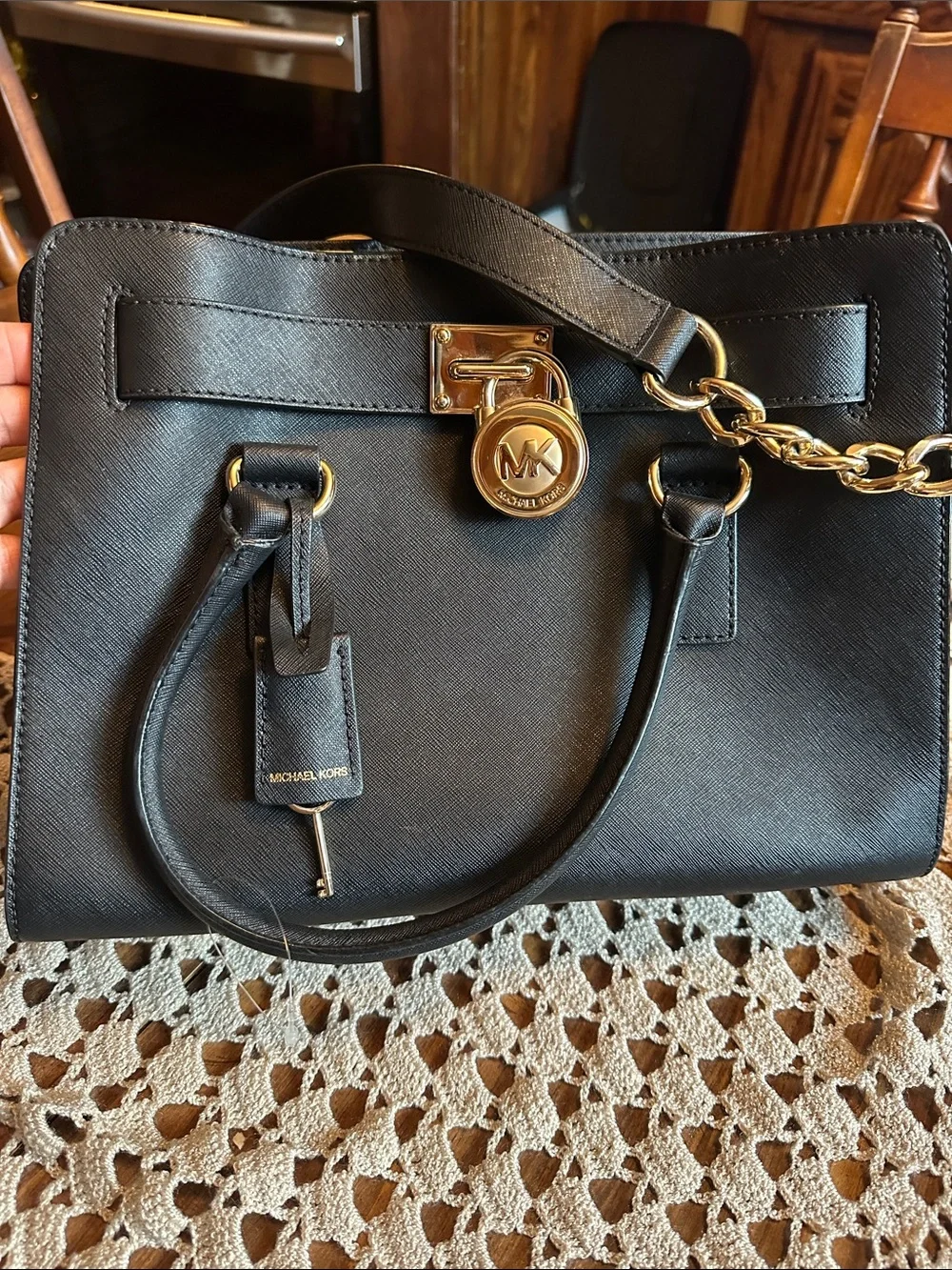 Michael Kors Black Satchel with Gold Hardware